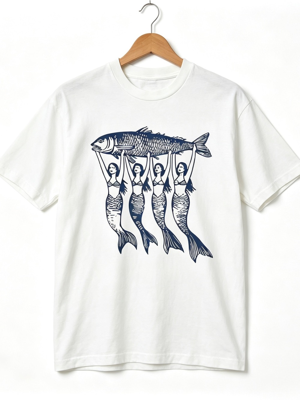 with Navy Mermaid Fish Graphic Womens Mens T-shirt Unisex
